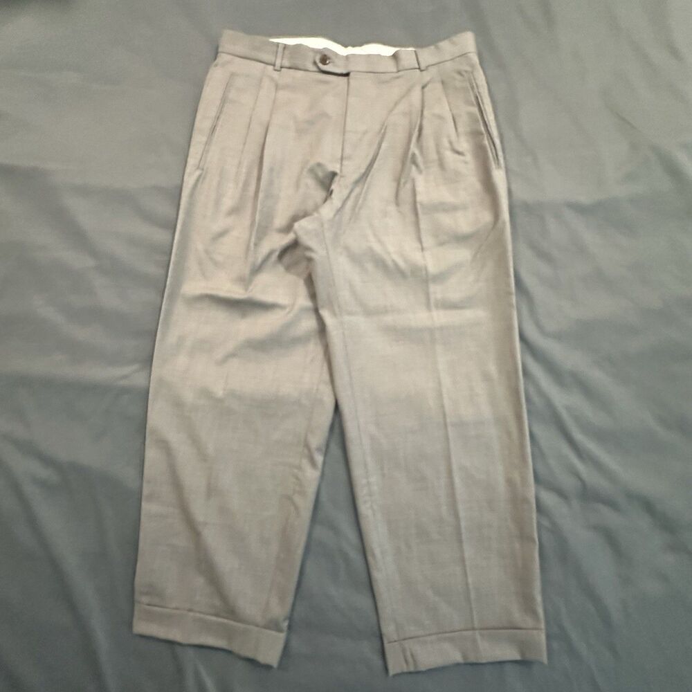 Hugo Boss Lopez Double Pleated Dress Pants Pure New Wool Cuffed Trousers 36R USA